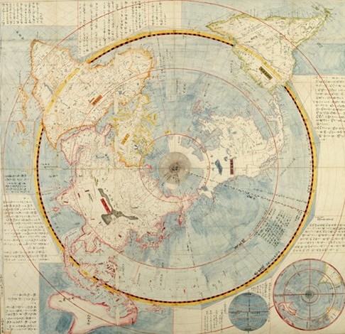 小佐井道豪 北極中心世界地図
天保8年(1837)
神戸市立博物館蔵(秋岡武次郎コレクション)