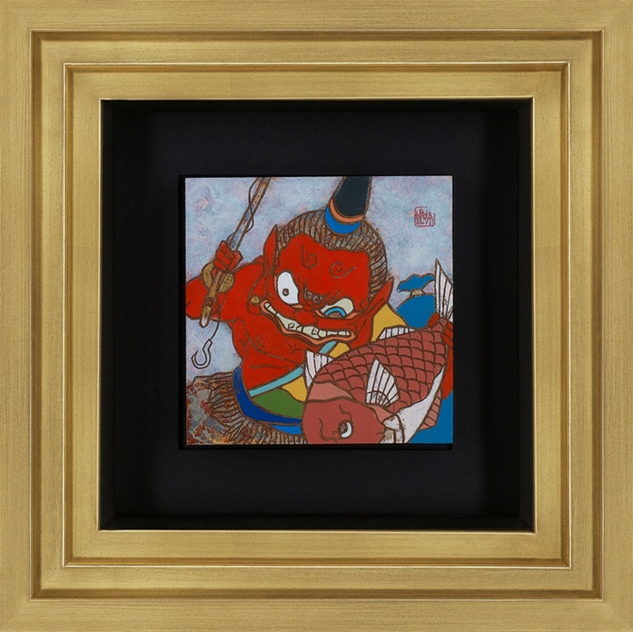 「七福神図 恵比寿。」 縦:12.0㎝　横:12.0㎝ ボード・アクリル彩色