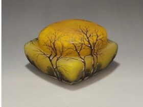 ドーム「冬景色蓋物」 （幅10.5×奥行10.5×高さ6.5cm）