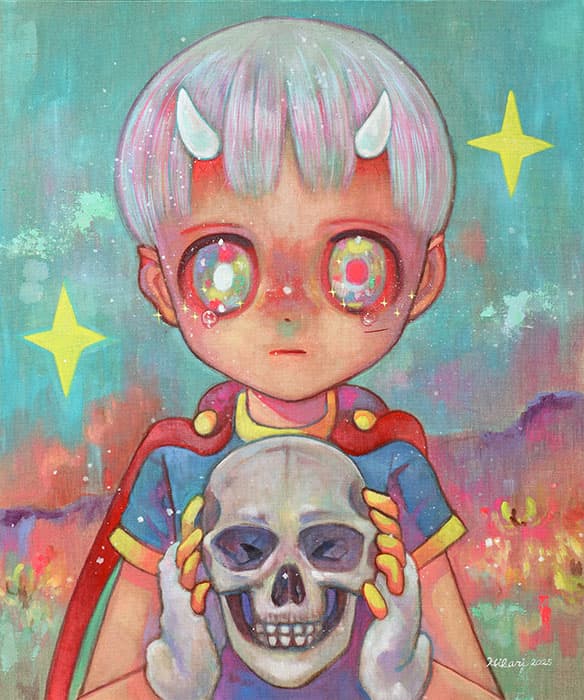 骨を拾う/ 2025 /パネル、キャンバス、油彩/72.7×60.6cm
©2025 HIKARI SHIMODA