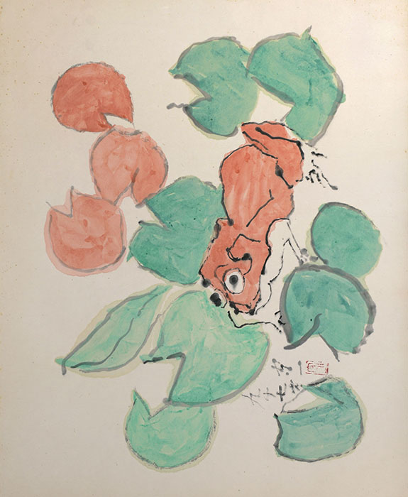 《とのさまがへる》1976 年、紙本
墨画淡彩、熊谷守一つけち記念館 寄託