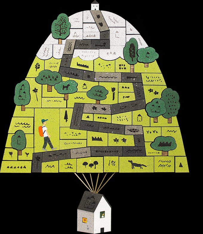 「とぶ家(山)2」25×20cm