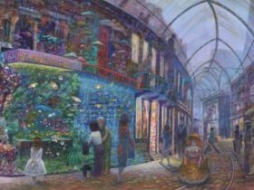 「アーケードのにぎわい」 50×23.9cm ピエゾグラフ