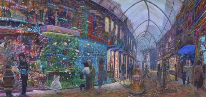 「アーケードのにぎわい」 50×23.9cm ピエゾグラフ