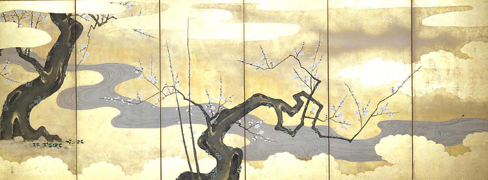 金地白梅図屏風 狩野常信筆(左隻) <通期展示>