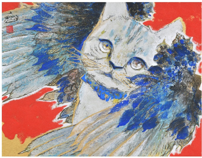 「ミャーゴの空へ」(日本画、F6号)