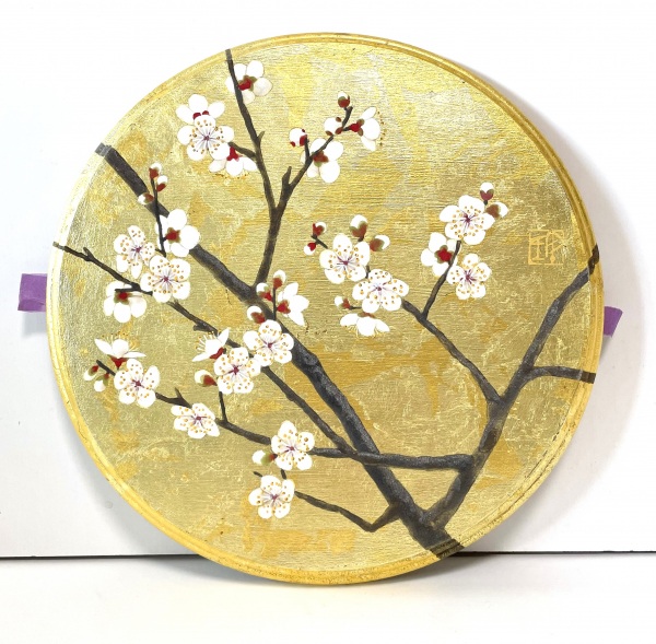 佐々木理恵子「小さな庭ー白梅－」直径25㎝