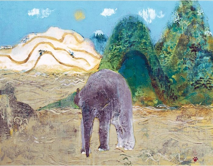 石原孟【象山水】日本画、F6号