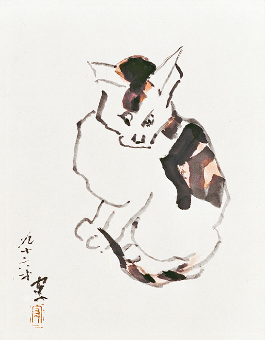 《猫》1975 年、紙本・墨画淡彩、熊谷守一つけち記念館蔵