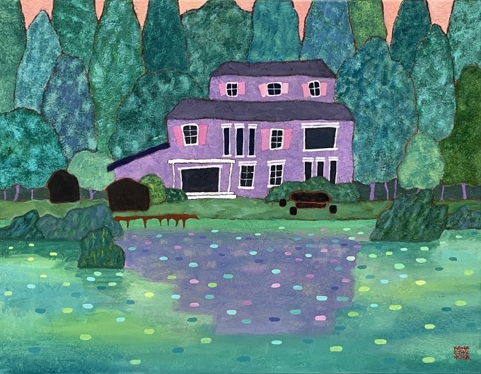 「Lakesaide Hotel」 6号F キャンバス、アクリル絵具