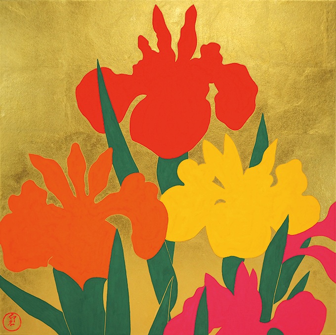 「Flowers Iris 1red 1orange 1yellow 2pink」53.0×53.0cm
