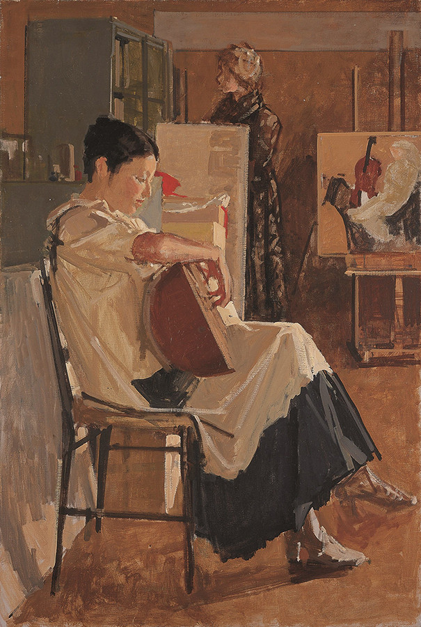 小磯良平《リュートを弾く婦人》 1975年 神戸市立小磯記念美術館蔵