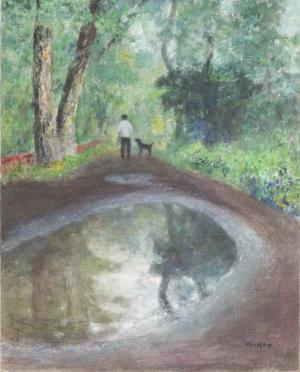 笠木實《雨あがる遊歩道》2014年 油彩・キャンバス 高崎市美術館蔵