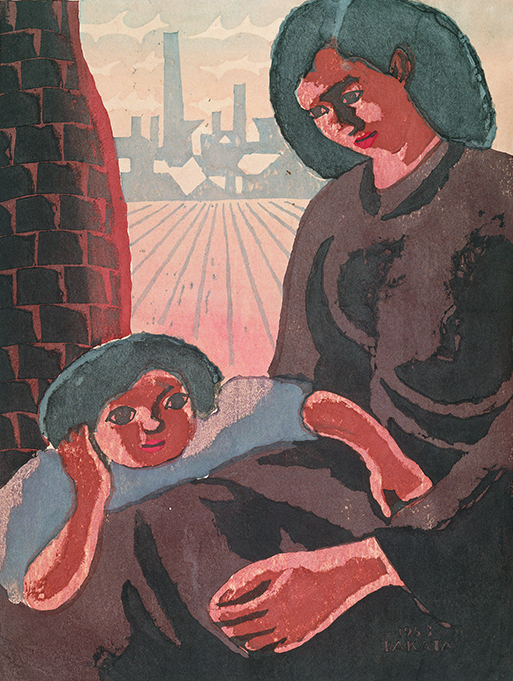 高田一夫《煙突のある構図》1953年 北九州市立美術館蔵