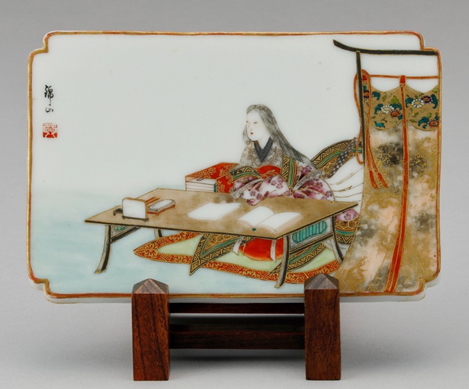 錦正・春名繁春《上絵金彩平安婦人図陶板》明治時代前期