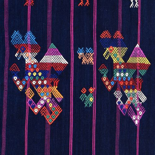 紫細縞入紺地鳥文刺繍布（グアテマラ　ナウアラー）