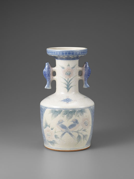 彩磁呉須絵花生　板谷波山　1952年