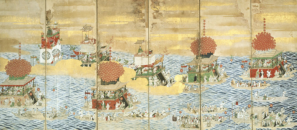 津島社祭礼図屏風 左隻 六曲一双の内 江戸時代 18世紀 津島伴家伝来 岡谷家寄贈