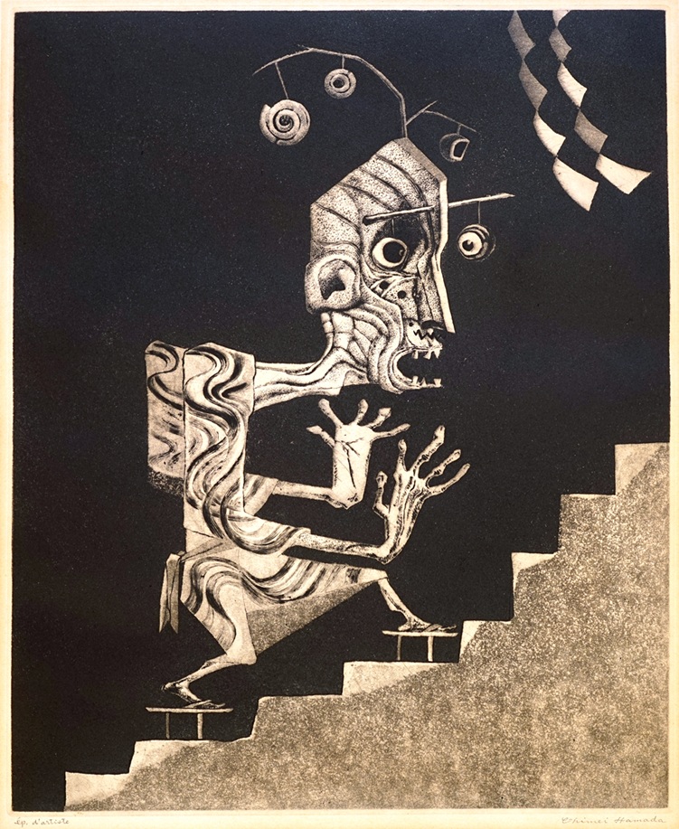 浜田知明　Chimei Hamada 狂った男　A Mad Man　エッチング、アクアチント　Etching and aquatint　ép d’artistes