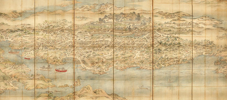 佐賀県重要文化財 肥前名護屋城図屛風ひぜんなごやじょうずびょうぶ
縦157.0㎝　横350.0㎝
佐賀県立名護屋城博物館
【展示期間】2/17-3/9