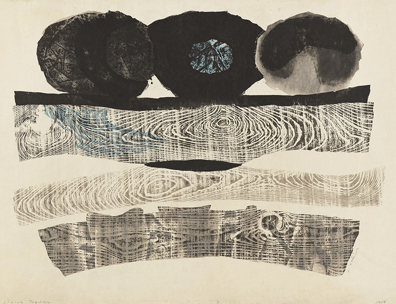 内間安瑆《小さなアパート》1955年(刷り:1956年)多色木版、マルチブロック、紙 個人蔵