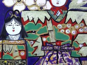 ［春］片岡 球子「立雛」 日本画 26.0×23.5cm　東京美術倶楽部鑑定委員会鑑定証書