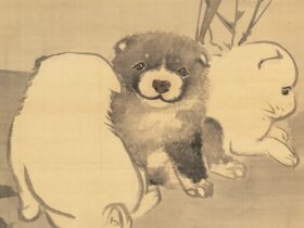 円山応挙_竹に狗子図（左幅部分）