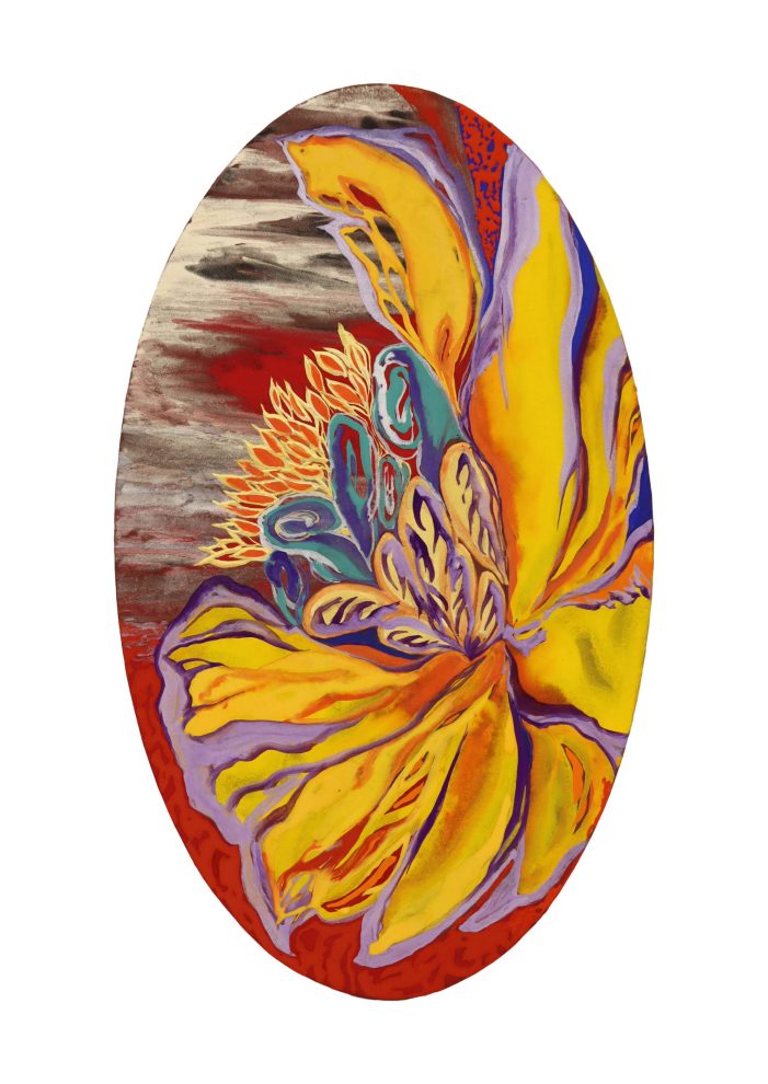 濱田樹里
天に花
2026年
41.0×25.0cm楕円
紙本、膠、岩絵具