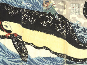 「宮本武蔵と巨鯨」（部分）大判錦絵三枚続　弘化4年（1847）頃　個人蔵