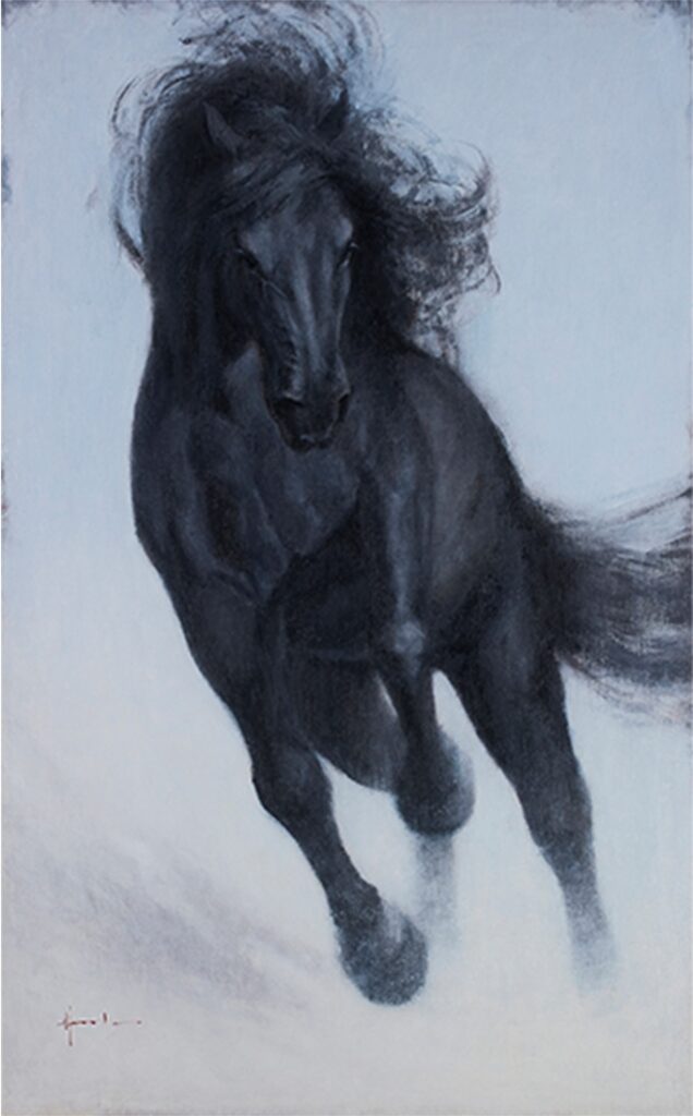 「天駆ける(黒馬)」

M50、油彩