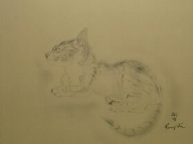 藤田 嗣治「猫」 33.1×39.4cm、水彩