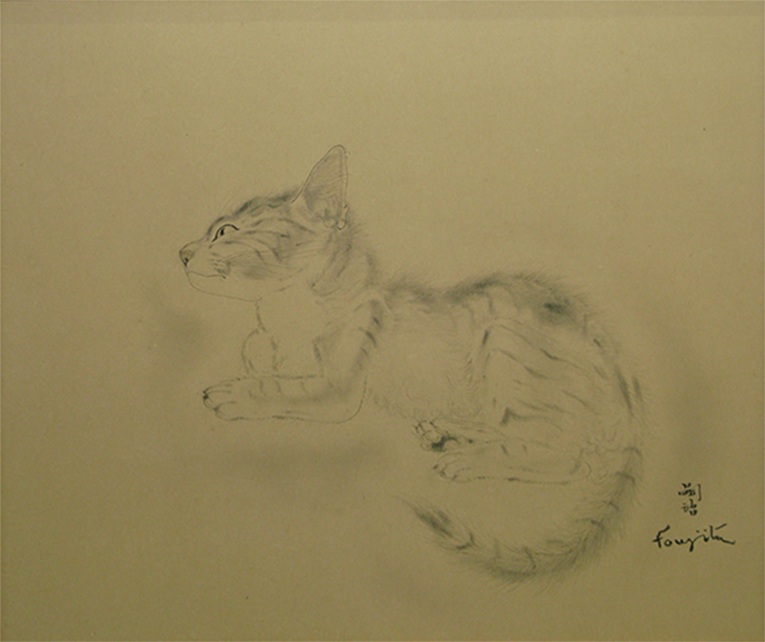 藤田 嗣治「猫」 33.1×39.4cm、水彩