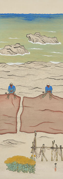 今村紫紅《春之海》絹本着色・一幅　大正3年頃（c.1914）　139.6×50.3cm