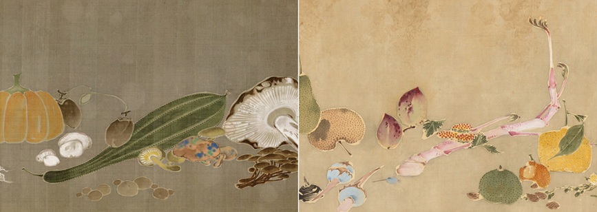 さらに、若冲最初期の作品である《蕪に双鶏図》や2025年に新たに収蔵された《老松白鶴図》など、新出作品7点を含む初期から晩年までの若冲作品約40点を展示いたします。また、福田美術館が所蔵する与謝蕪村、円山応挙、長沢芦雪など、若冲と同時代に京都で活躍した画家たちの優品も併せてご覧ください。