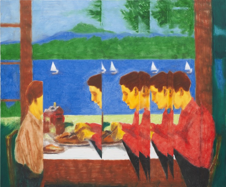 "DINNER ECHO"
2025 / 720 x 600mm / Oil pastel and acrylic gouache on Tenjiku cotton