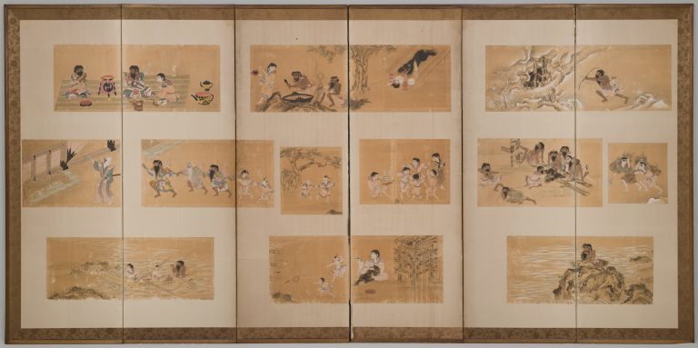 蝦夷国風図絵全図 (屏風装) 修理前