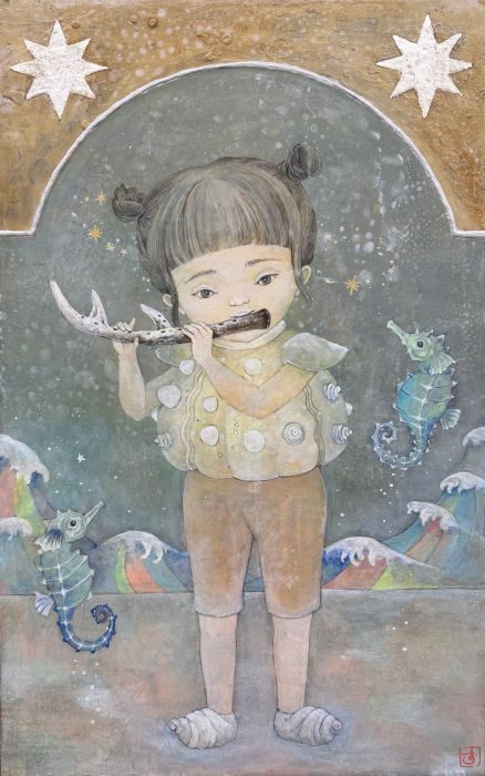 「春のおとしもの~鹿角笛は風の音~」
10M
テンペラ、油彩、銀箔
2025年