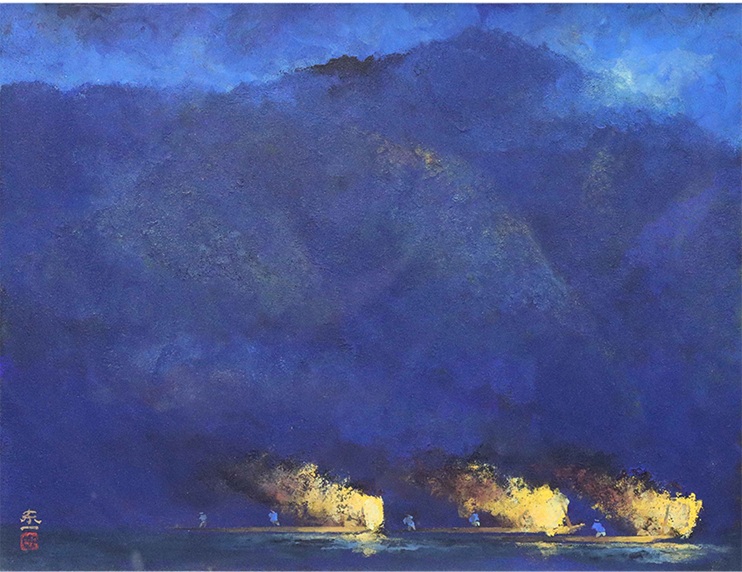 ［夏］加藤 東一「長良川夜情」
日本画　15号　東美鑑定評価機構鑑定委員会 共シール