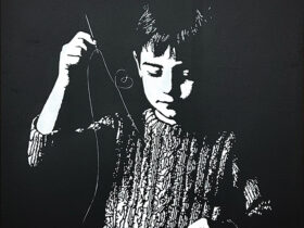 『Fraying (Off White) ED2/2』 60.6×60.6cm (12S) Hand Cutting Stencil Spray on Wooden Panel 2025年作