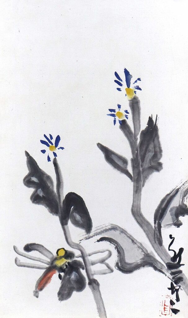［秋］熊谷 守一「花に蜻蛉」
墨彩画　43.0×25.6cm
熊谷守一水墨淡彩画
鑑定登録会登録証