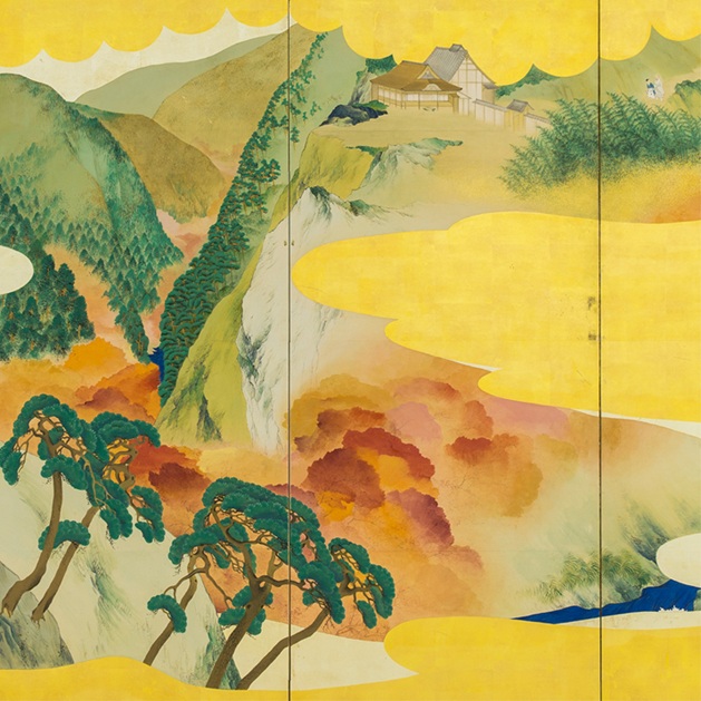 矢野夜潮_高雄秋景・嵐山春景図屏風(右隻部分)