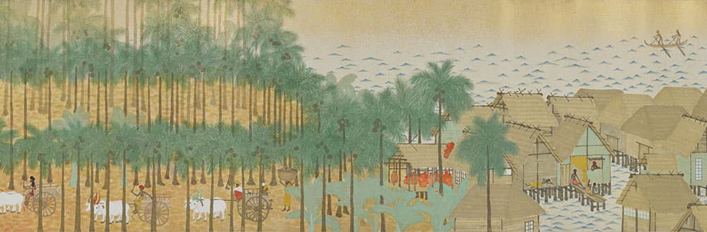 今村紫紅《熱国之巻（朝之巻）》紙本着色・一巻（図は部分）　大正3年（1914）　47.5×954.5cm　東京国立博物館
※国指定重要文化財　（展示期間：4月25日～5月20日）
※《熱国之巻（暮之巻）》は5月22日～6月3日の展示
Image: TNM Image Archives