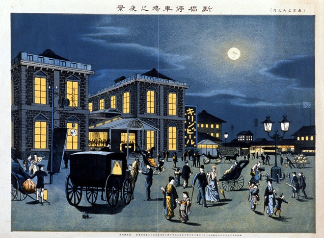 東京名所之内　新橋停車場之夜景　葛西虎次郎　明治35年（1902）