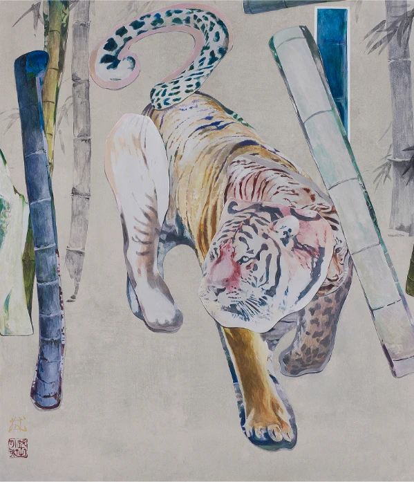 大嶋直哉「Labels/竹虎」（F10号）